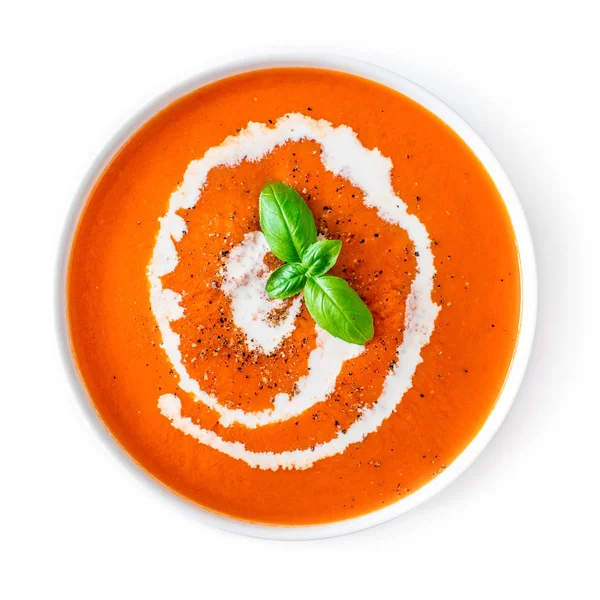 Sopa Tradicional Gaspacho Frio Tigela Branca Isolada Fundo Branco Conceito — Fotografia de Stock