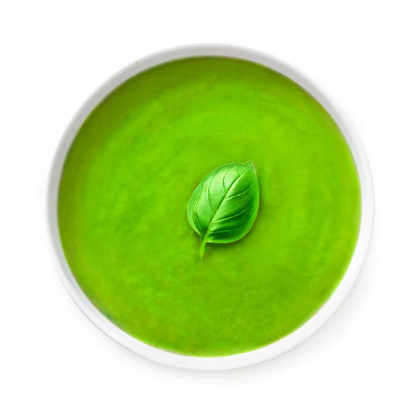 Sopa Verde Fresca Deliciosa Isolada Fundo Branco Tigela Brócolis Sopa — Fotografia de Stock