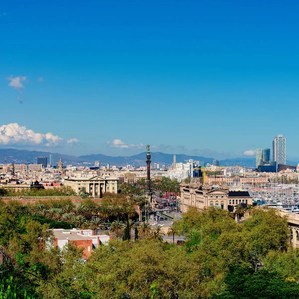 Vista Panorámica Aérea Del Horizonte Ciudad Barcelona Sobre Paseo Colom —  Fotos de Stock