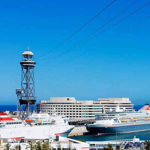 Vista Panoramica Aerea Sul Porto Turistico Industriale Dalla Collina Montjuic — Foto Stock