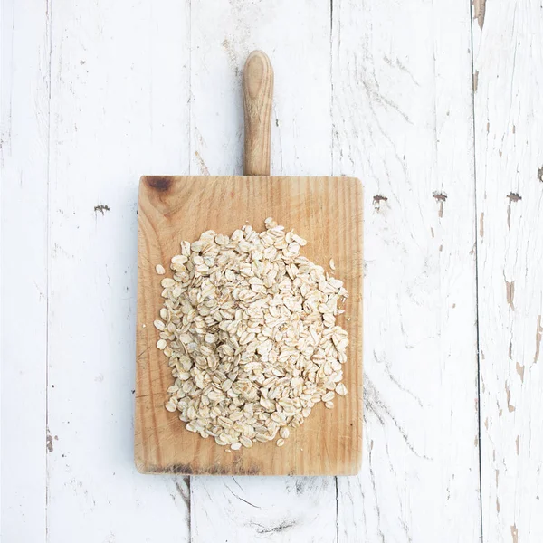 Havermout Haver Witte Houten Tafel Gerold Pap Haver Gebruikt Muesli — Stockfoto