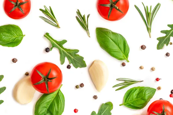 Vegetais Frescos Sem Costura Padrão Com Ervas Especiarias Isolado Fundo — Fotografia de Stock