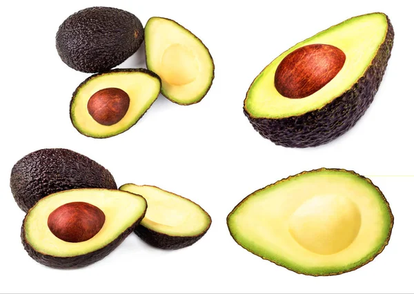 Schwarze Avocado Isoliert Auf Weißem Hintergrund Reihe Reifer Avocados Aus — Stockfoto