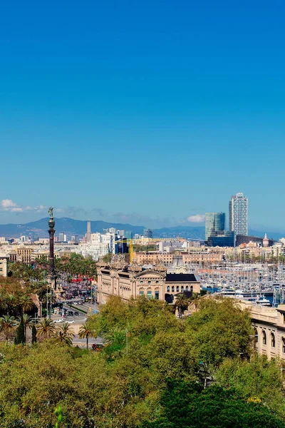 Vista Panorámica Aérea Del Horizonte Ciudad Barcelona Sobre Paseo Colom —  Fotos de Stock
