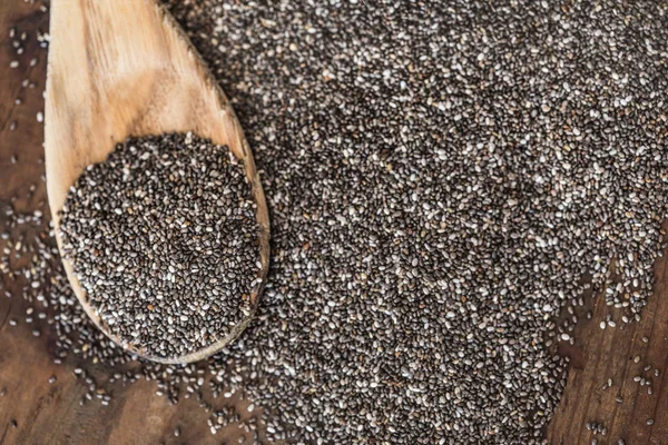 Chia Zaden Houten Lepel Hout Achtergrond Super Food Gezond Eten — Stockfoto