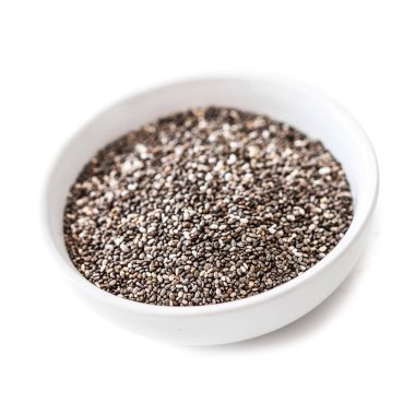 Chia tohum seramik kase beyaz arka plan üzerinde izole