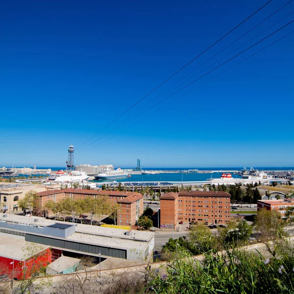 Vue Panoramique Aérienne Sur Marina Industrielle Port Depuis Colline Montjuic — Photo