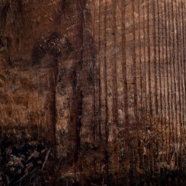 Ahşap doku, koyu kahverengi ahşap kesme tahtası çizilmiş. Doğal koyu arka plan. Düz la