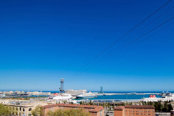 Vue Panoramique Aérienne Sur Marina Industrielle Port Depuis Colline Montjuic — Photo