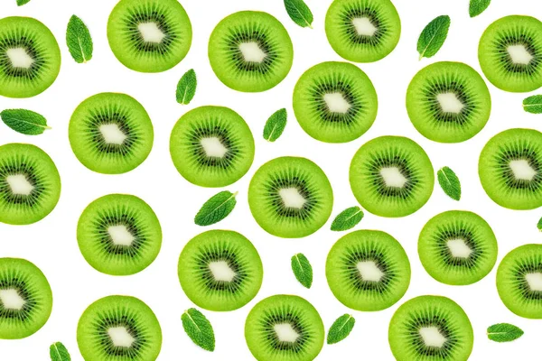 Aspect Creativ Din Fructe Kiwi Frunze Mentă Snd Multe Felii — Fotografie, imagine de stoc