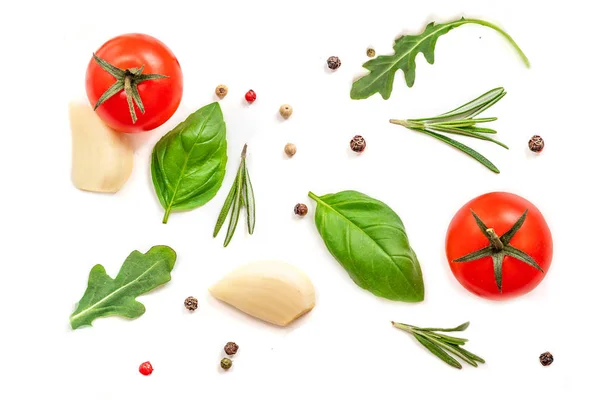 Nahtloses Muster Mit Frischem Gemüse Kräutern Und Gewürzen Isoliert Auf — Stockfoto