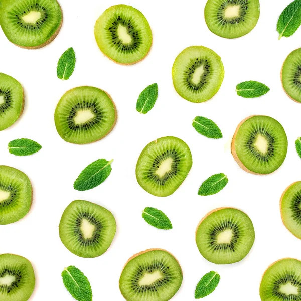 Kiwi Fructe Frunze Mentă Model Fructe Lac Plat — Fotografie, imagine de stoc