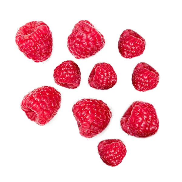 Raspberries Isolated White Background Top View — Stock Photo, Image