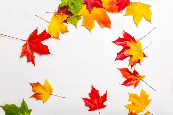 Podzimní Rámeček Kompozice Klesající Podzimní Listy Bílém Pozadí Copy Prostor — Stock fotografie