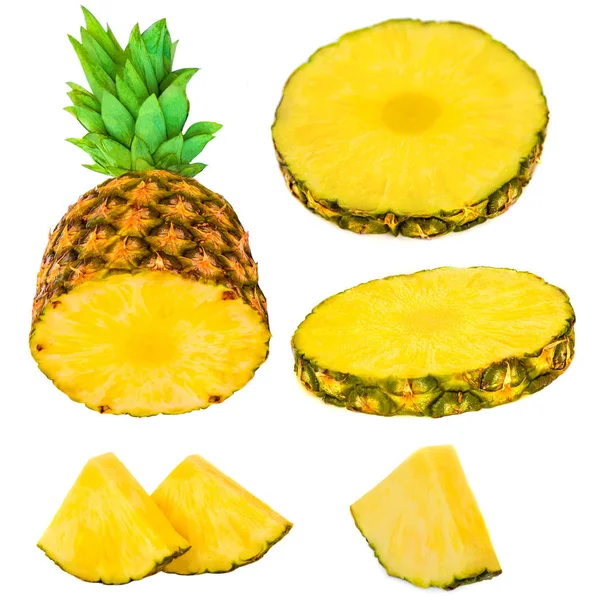 Ananas Geïsoleerd Vers Gesneden Ananas Collectie Geïsoleerd Een Witte Achtergrond — Stockfoto