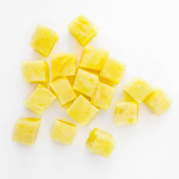 Fresh Pineapple Cube Slices Isolated White Background Pineapple Chunks Close — Stock Photo, Image