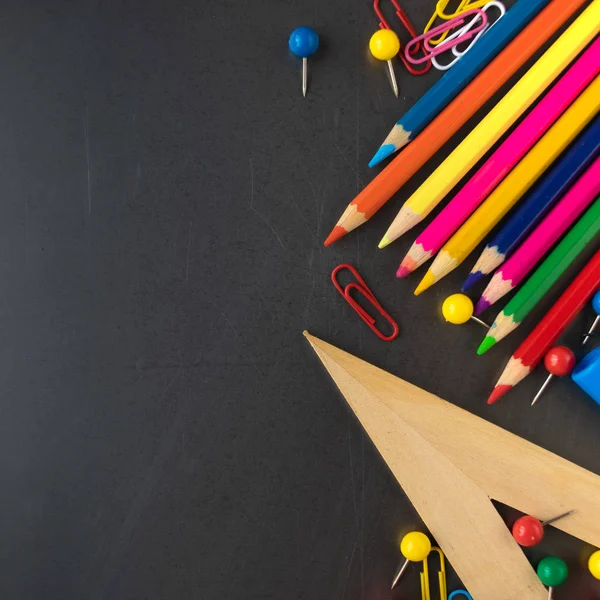 Skolan Levererar Blackboard Bakgrund Ovanifrån Tillbaka Till Skolan Och Utbildning — Stockfoto