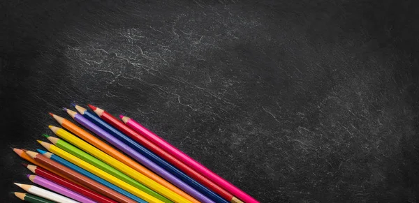 Torniamo Concetto Scuola Sfondo Educativo Con Copyspace Matite Colorate Sulla — Foto Stock