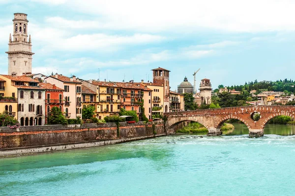 Verona Olaszország Veneto Régió Panoráma Kép Verona Folyó Napos — Stock Fotó