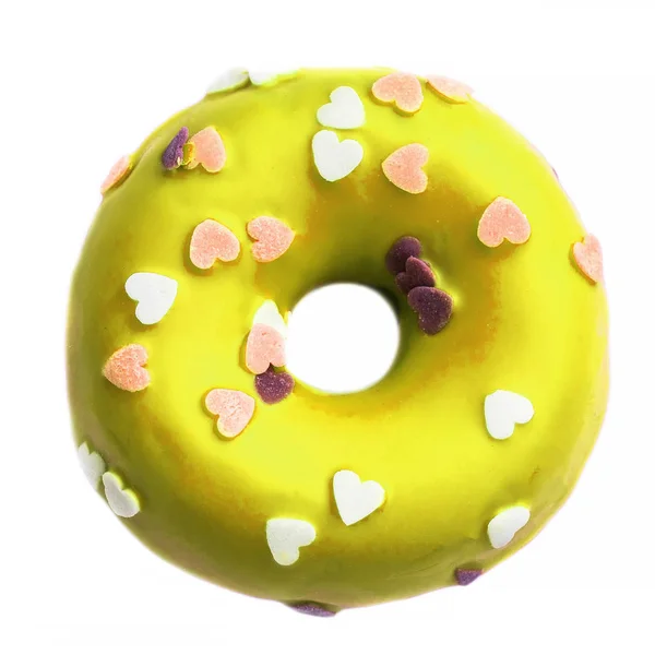 Donut Jaune Avec Des Aspersions Isolées Sur Fond Blanc — Photo