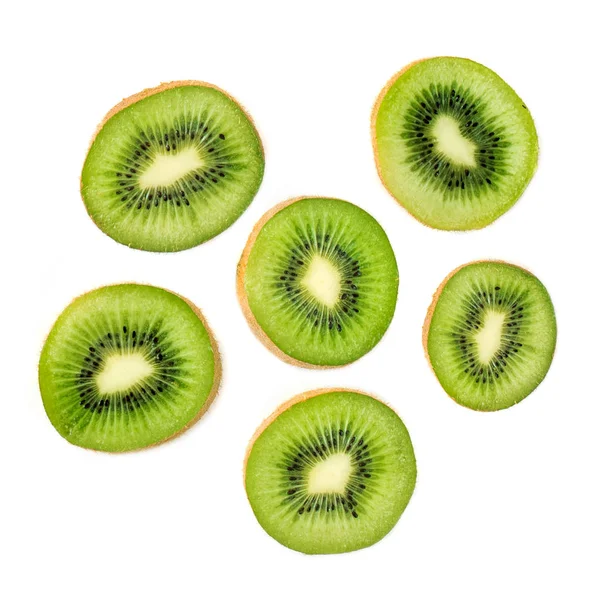 Kiwi Fructe Felii Macro Fructe Coapte Kiwi Izolate Fundal Alb — Fotografie, imagine de stoc