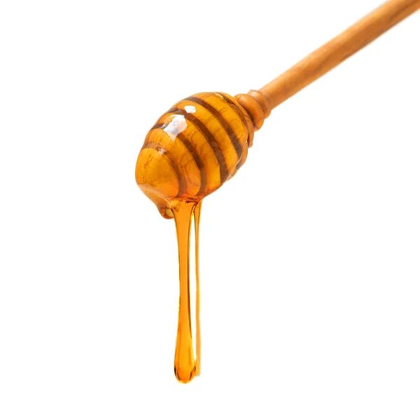 Honiggießen Und Glas Isoliert Auf Weißem Hintergrund Bienenprodukte — Stockfoto