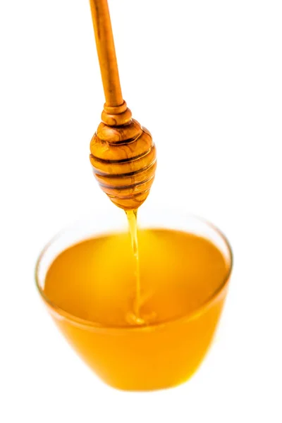 Glass Jar Honey Dipper Isolated White Background Organic Bee Products — Stock Photo, Image