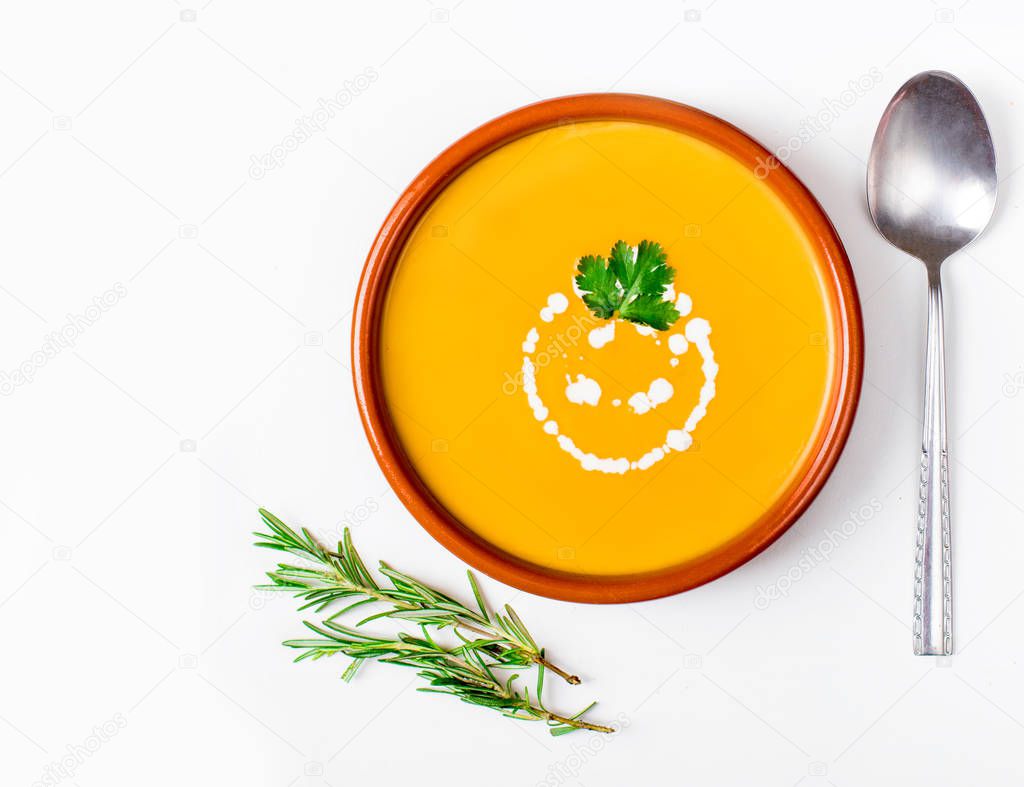 Pumpkin Cream soup isolated on white background