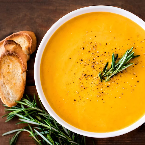 Spicy Pumpkin Cream Soup Herbs — Stock Photo, Image