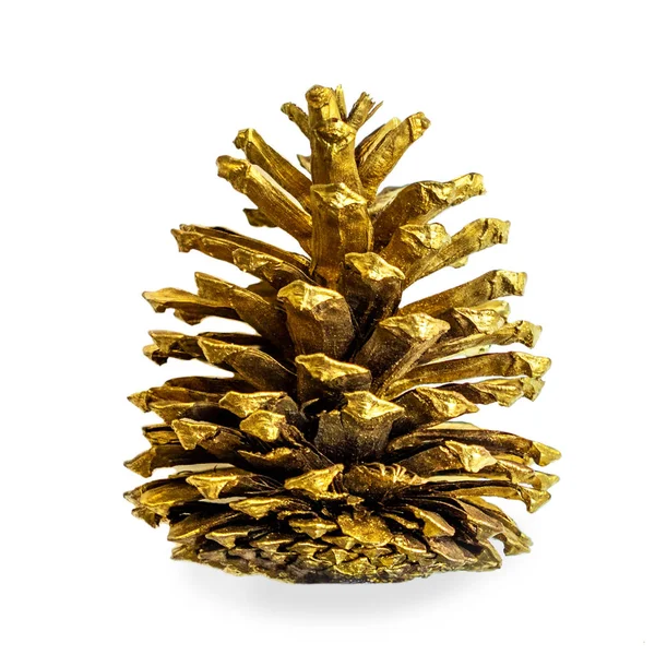 Christmas Decoration Gold Pine Cone Isolated White Background Xmas Symbol — Stock Photo, Image