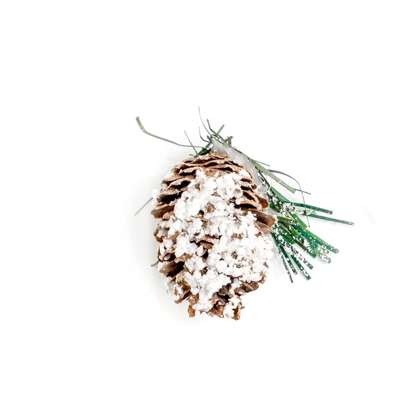 Christmas Decoration Pine Cone Snow Isolated White Background Xmas Symbol — Stock Photo, Image