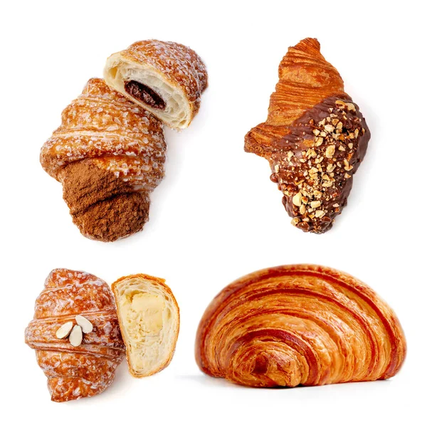 Creative Layout Made Various Croissants Flat Lay Food Concept Sliced — Stock Photo, Image