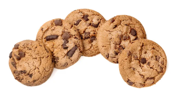 自家製クッキー 白い背景に分離されたアメリカのチョコレート チップ クッキーのヒープ — ストック写真