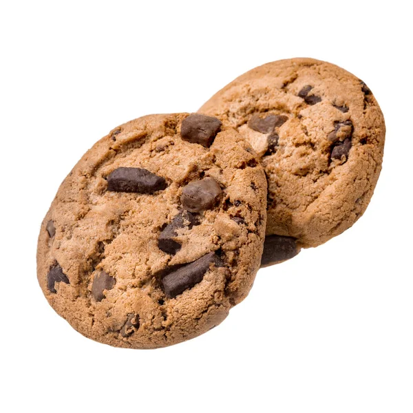 Homemade Chocolate Chips Cookies Isolated White Background Top View Macro — Stock Photo, Image