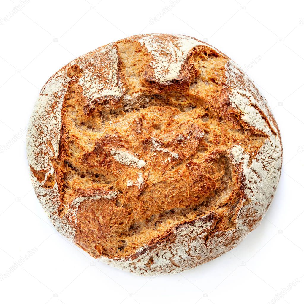 Fresh Bread isolated on white background. Baked bread from the oven. Flat lay. Food concept. 