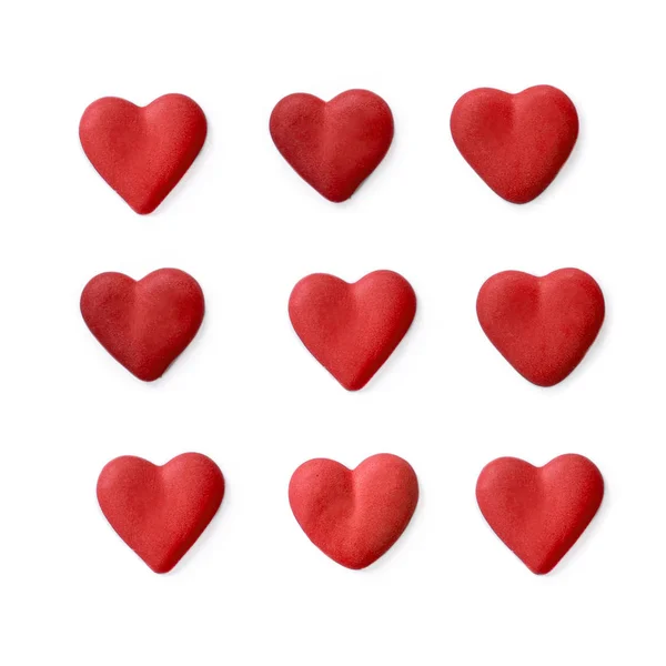 Kreativních Rozložení Vyrobena Nádherné Červené Srdce Valentýn Láska Krámek Svatebními — Stock fotografie