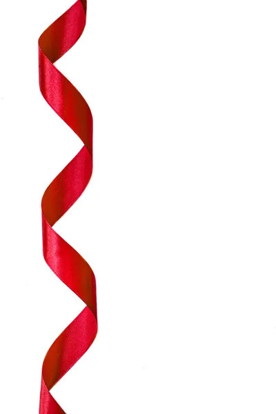 Shiny Red Satin Ribbon Isolated White Background Flat Lay — Stock Photo, Image