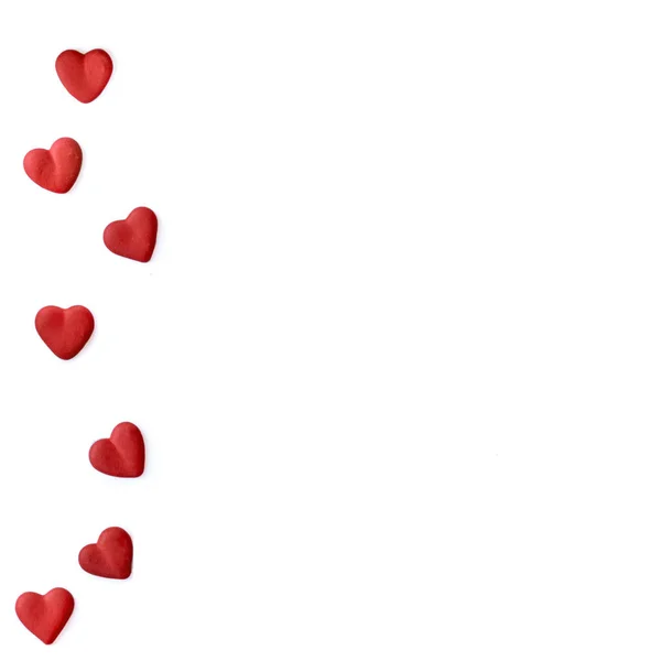 Valentýna Karty Červeným Srdcem Pohled Shora Krásné Srdce Izolované Bílém — Stock fotografie