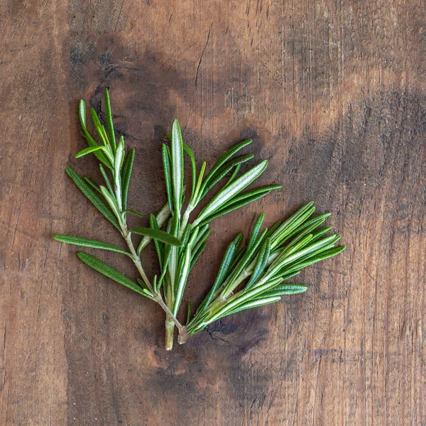 Rosemary Herb Bound Wooden Background Copy Space Fresh Rosemary Top — Stock Photo, Image