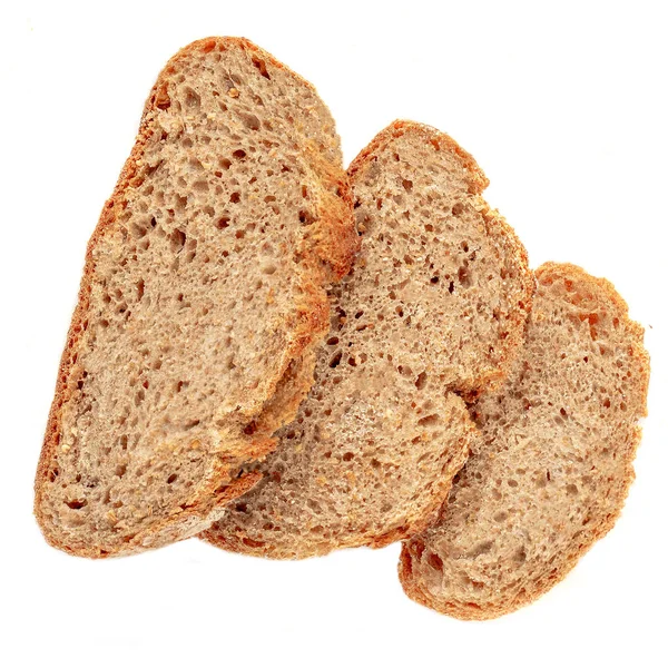 Dilim Kızarmış Ekmek Üzerinde Izole Beyaz Arka Plan Ekmek Düzenlenen — Stok fotoğraf