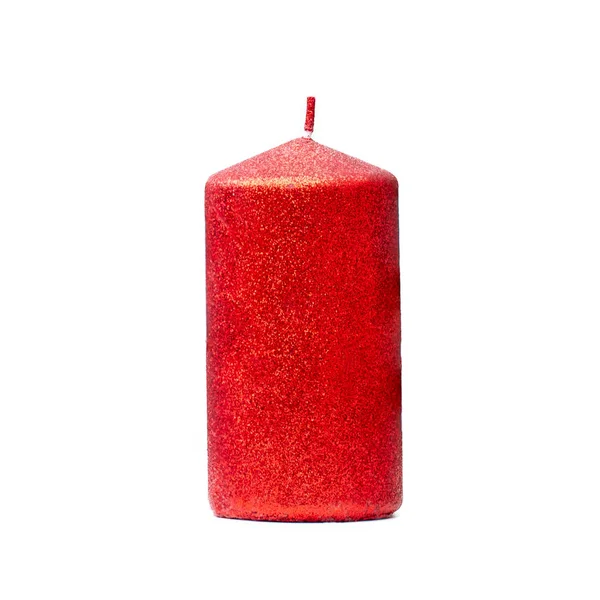 Rote Kerze Isoliert Auf Weißem Hintergrund Weihnachten Und Valentinstag Konzept — Stockfoto