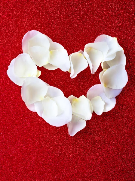 Happy Valentines Day Background Rose Petals Flower Heart Shape Glittering — Stock Photo, Image