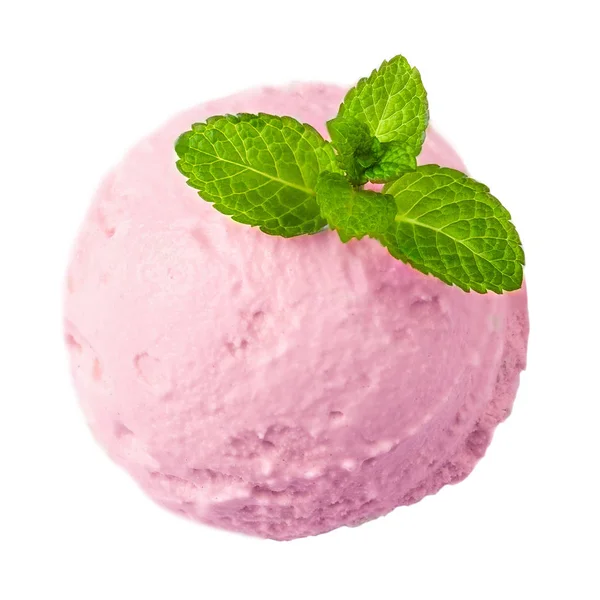 Palla Gelato Alla Fragola Con Foglia Menta Fresca Isolata Sfondo — Foto Stock