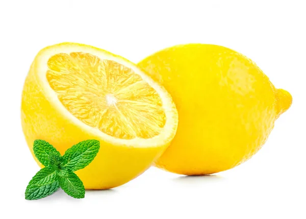 Citroen Muntblaadjes Geïsoleerd Witte Achtergrond Citrusvruchten Met Melissa Blad Close — Stockfoto