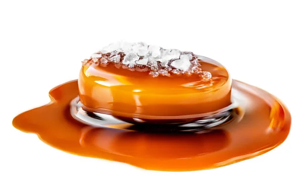 Salted Caramel Candie Caramel Sauce Isolated White Background Golden Butterscotch — Stock Photo, Image