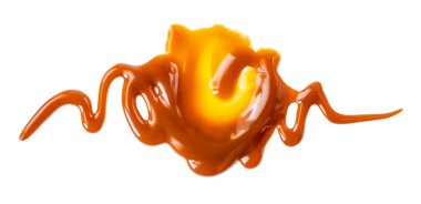 Beyaz arkaplanda izole edilmiş karamel sosu 