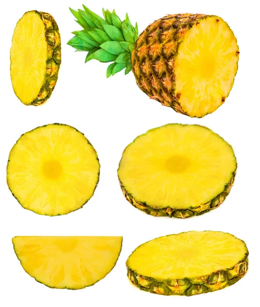 Ananas Fruit Collectie Gesneden Ananas Ringen Geïsoleerd Witte Achtergrond — Stockfoto