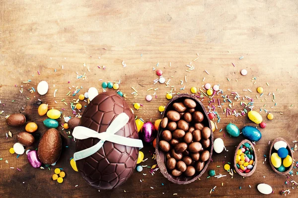 Easter Background Chocolate Eggs Copyspace Top View Happy Easter — Stock Photo, Image