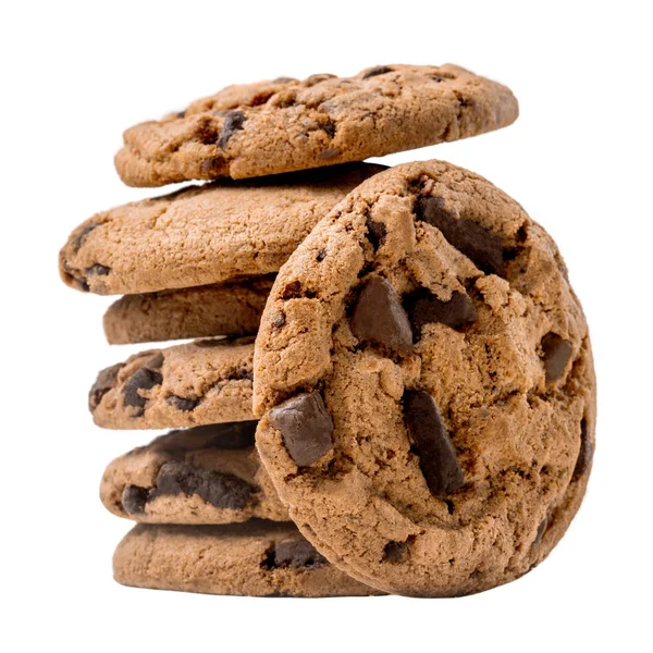 白い背景で隔離のチョコレート チップ クッキーを積み上げ 自家製クッキー — ストック写真