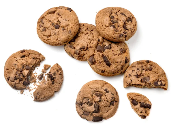 Čokoláda Čip Cookies Izolovaných Bílém Pozadí Byt Leží Pohled Shora — Stock fotografie